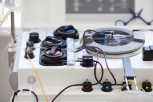 Close-up of medical equipment for blood sampling at hospital